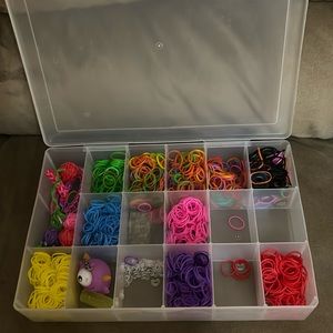 Box of multi colored rubber bands